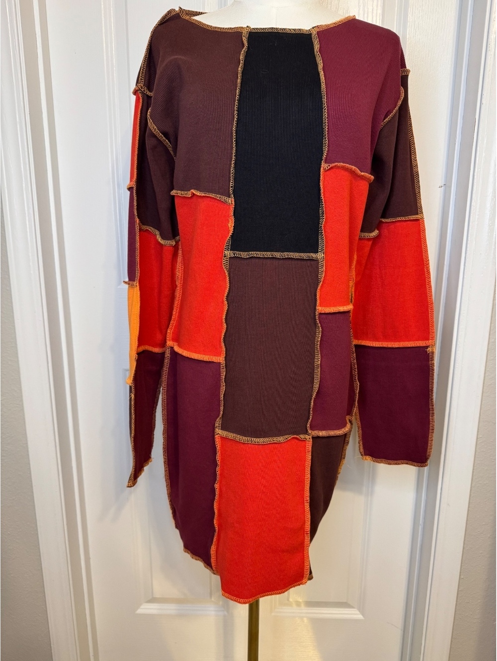 Nasty Gal Y2K Long-Sleeve Patchwork Dress, Size 12